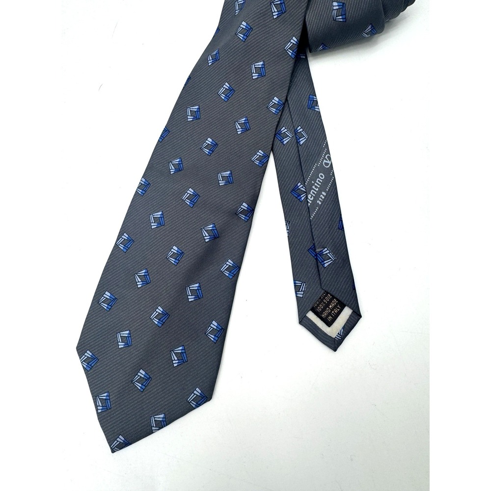 Valentino Cravette Mens 100% Silk Tie Charcoal Gray Geometric Square 58.5 X 3.5